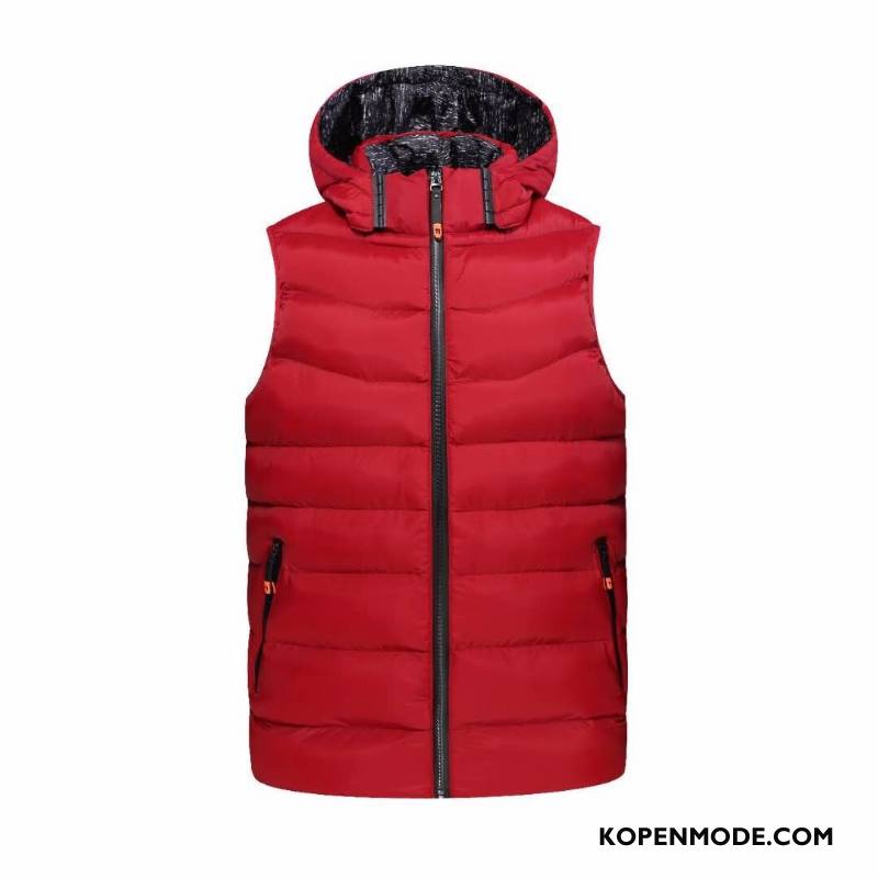 Gilet Heren Mode Katoenen Jas Verwijderbaar Herfst Nieuw Winter Rood