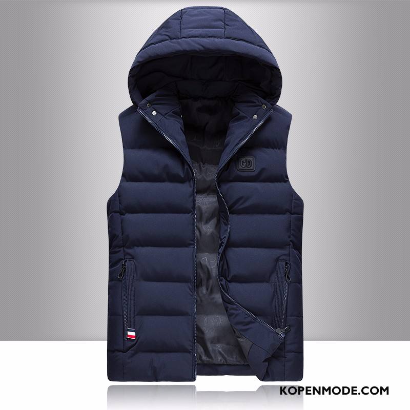 Gilet Heren Slim Fit Student Trend Winter Mooi Katoen Donkerblauw