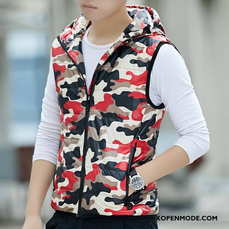 Gilet Heren Voorjaar Herfst Mode Camouflage Rood