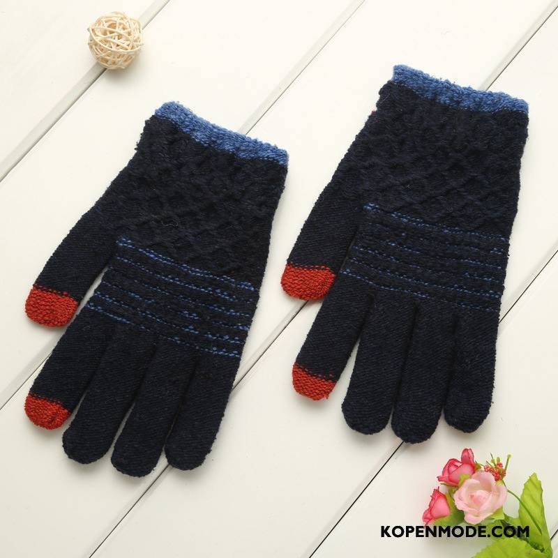 Handschoenen Dames Blijf Warm Touchscreen Vijf Vingers Mannen Winter Ipad Marineblauw