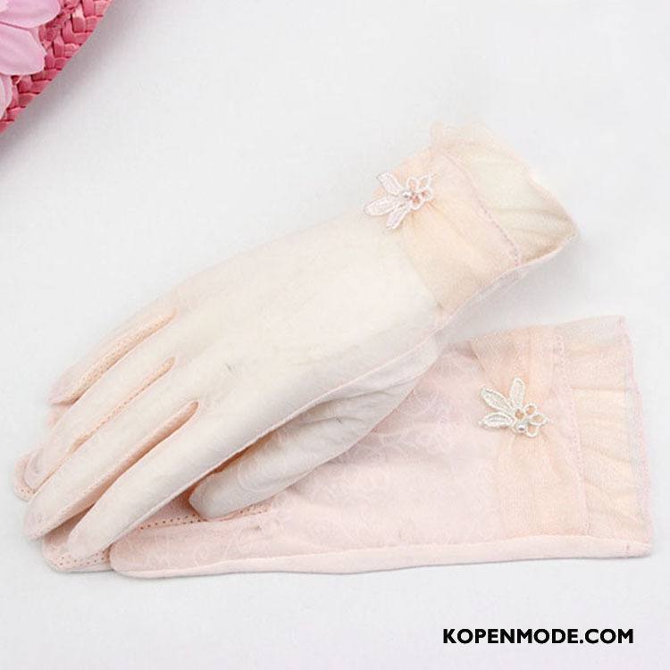 Handschoenen Dames Cyclus Zonnebrandcrème Zijde Autorijden Antislip Kant Paars Grijs