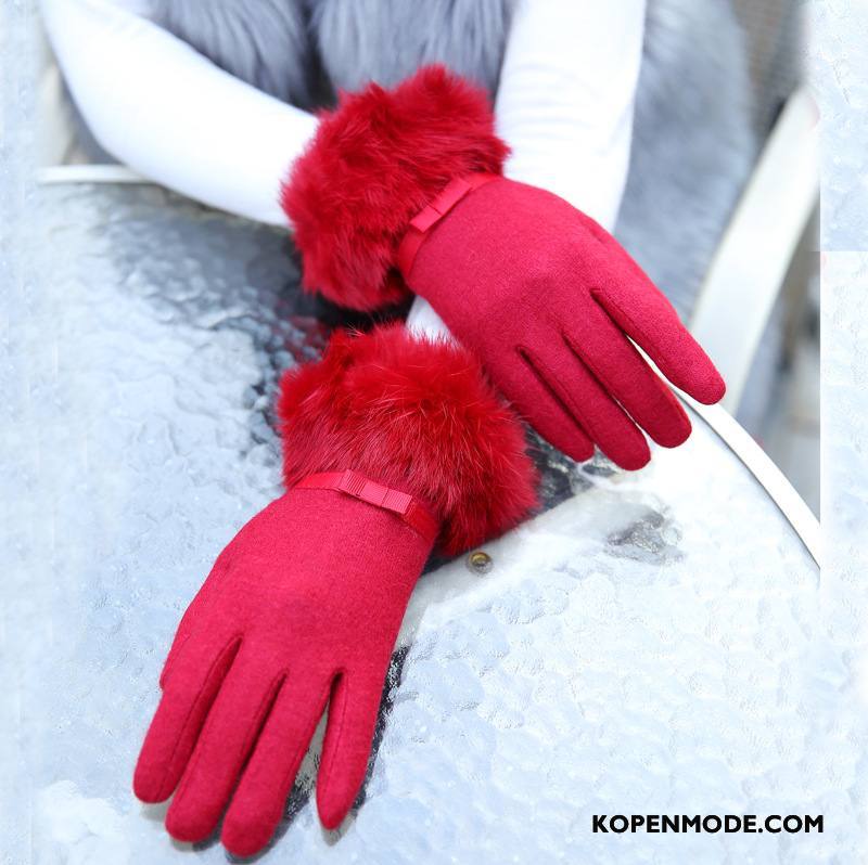 Handschoenen Dames Mode Touchscreen Vrouwen Konijnenbont Winter Herfst Roze