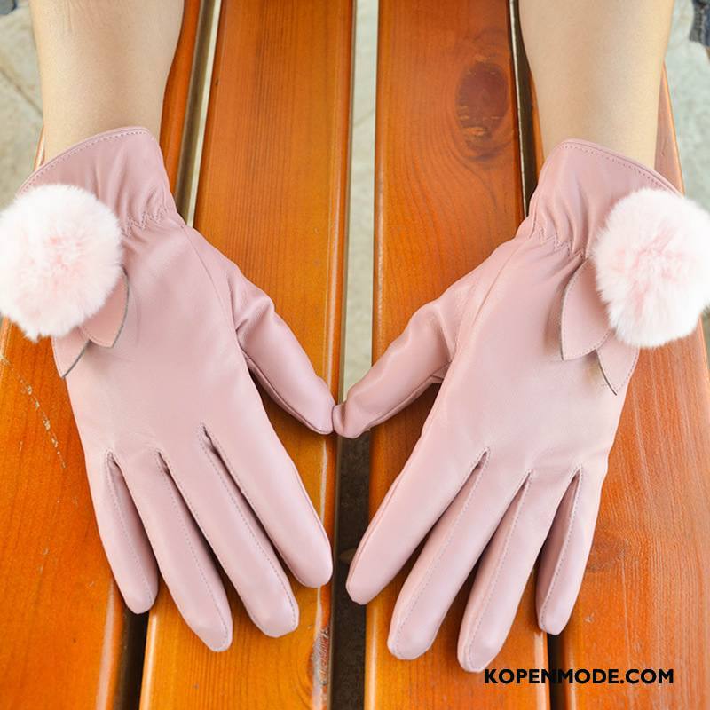 Handschoenen Dames Verdikken Pluche Konijn Blijf Warm Touchscreen Winter Roze