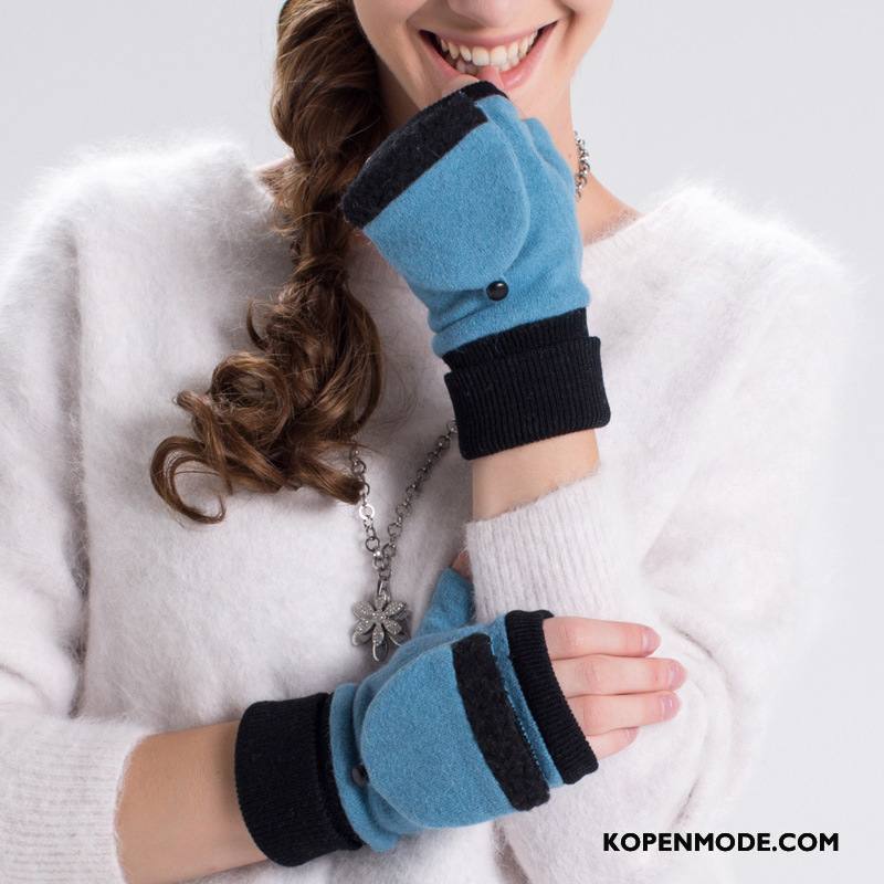 Handschoenen Dames Winter Blijf Warm Verdikken Vrouwen Wol Halve Vinger Purper