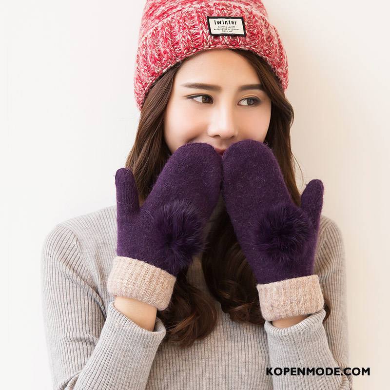 Handschoenen Dames Winter Schattig Verdikken Konijn Pluche Student Zwart