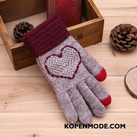 Handschoenen Dames Wol Breien Vrouwen Winter Liefde Geborduurde Blauw