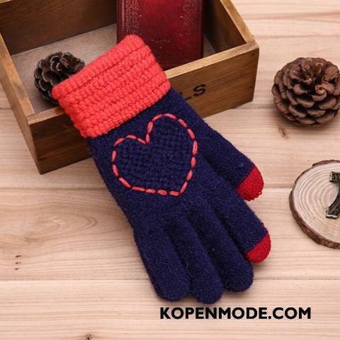 Handschoenen Dames Wol Breien Vrouwen Winter Liefde Geborduurde Blauw