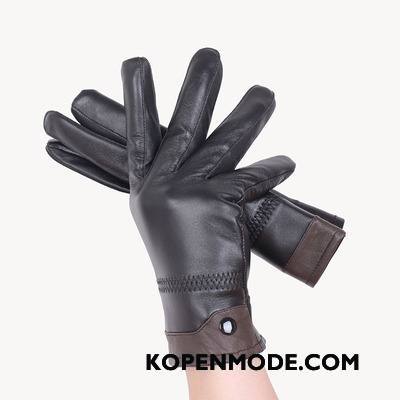 Handschoenen Heren Koude Pluche Echt Leer Winter Blijf Warm Outdoor Zwart