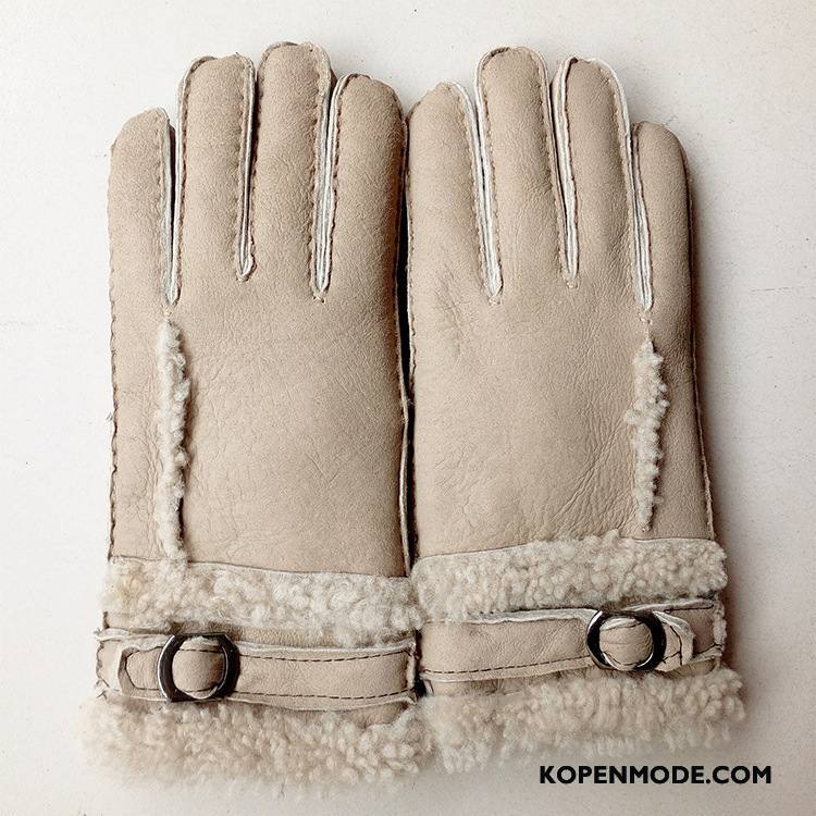 Handschoenen Heren Leer Winter Schapenleer Echt Leer Nieuw Verdikken Kaki