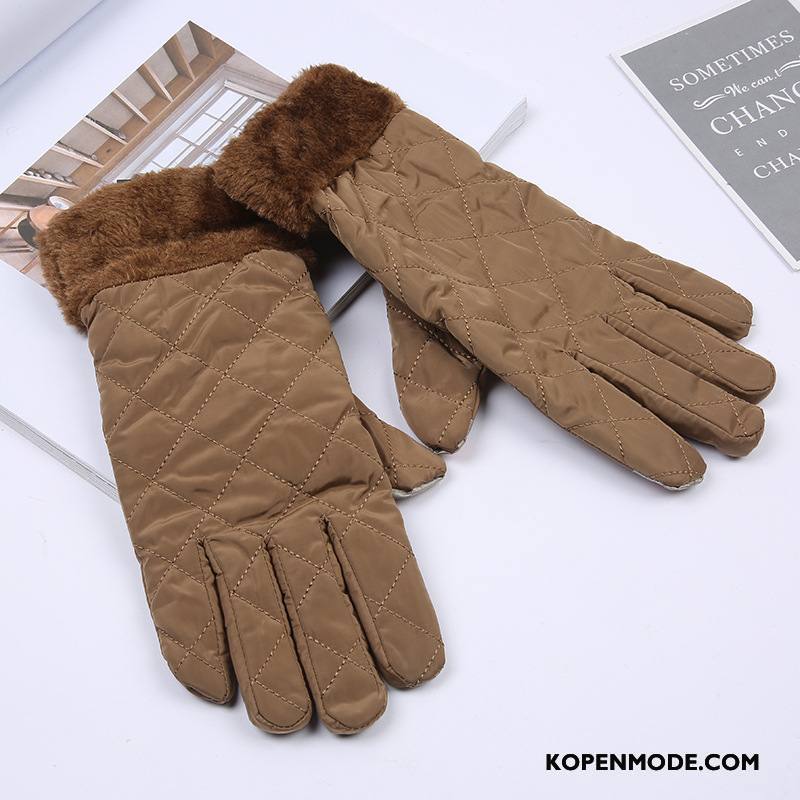 Handschoenen Heren Outdoor Groot Fijne Blijf Warm Touchscreen Geruit Bruine