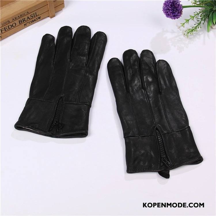 Handschoenen Heren Vrouwen Schapenleer Winter Koude Echt Leer Outdoor Zwart