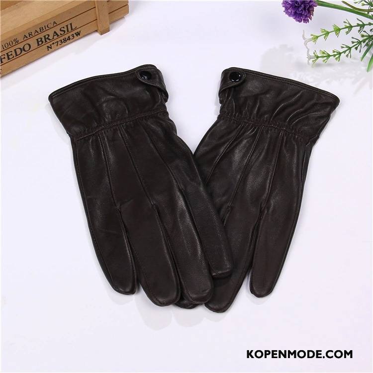Handschoenen Heren Vrouwen Schapenleer Winter Koude Echt Leer Outdoor Zwart