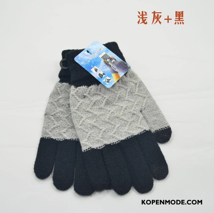 Handschoenen Heren Winter Nieuw Breien Pluche Blijf Warm Mannen Gemengde Kleuren Zwart Grijs Licht