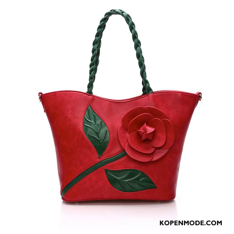 Handtas Dames Grote Tas Bloemen Grote Capaciteit Driedimensionaal Vrouwen Mode Rood