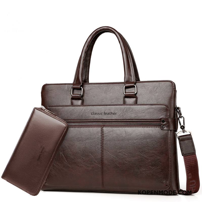 Handtas Heren Aktetas Mannen Rugzak Business Messenger Tas Casual Zwart