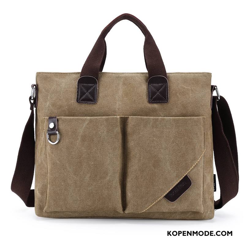 Handtas Heren Canvas Casual Aktetas Messenger Tas Verticaal Schoudertas Legergroene