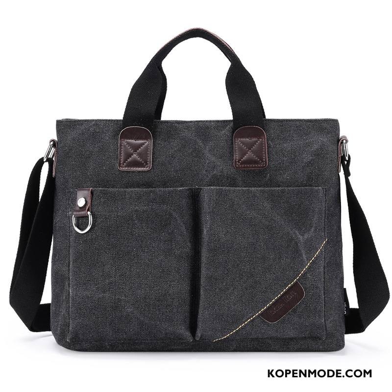 Handtas Heren Canvas Casual Aktetas Messenger Tas Verticaal Schoudertas Legergroene