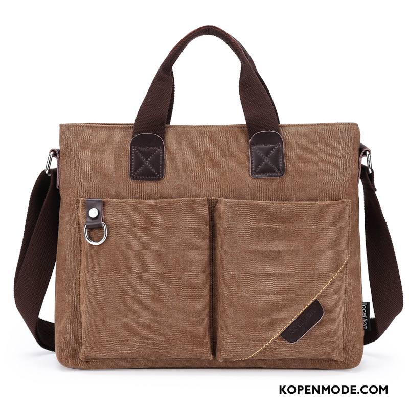 Handtas Heren Canvas Casual Aktetas Messenger Tas Verticaal Schoudertas Legergroene