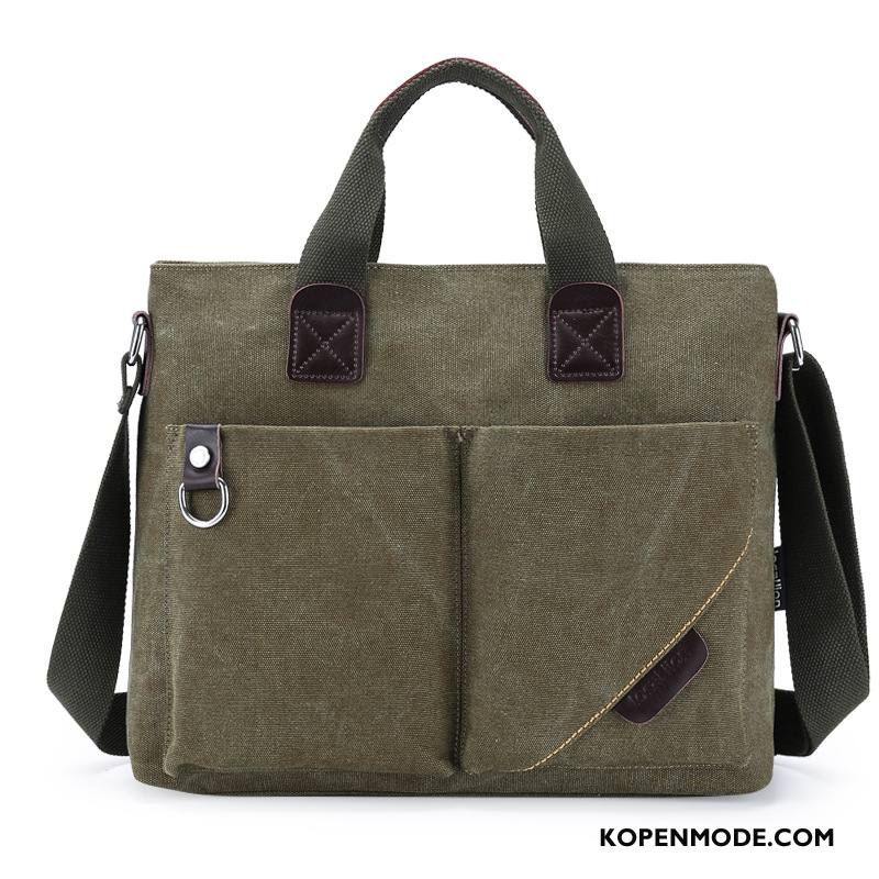 Handtas Heren Canvas Casual Aktetas Messenger Tas Verticaal Schoudertas Legergroene