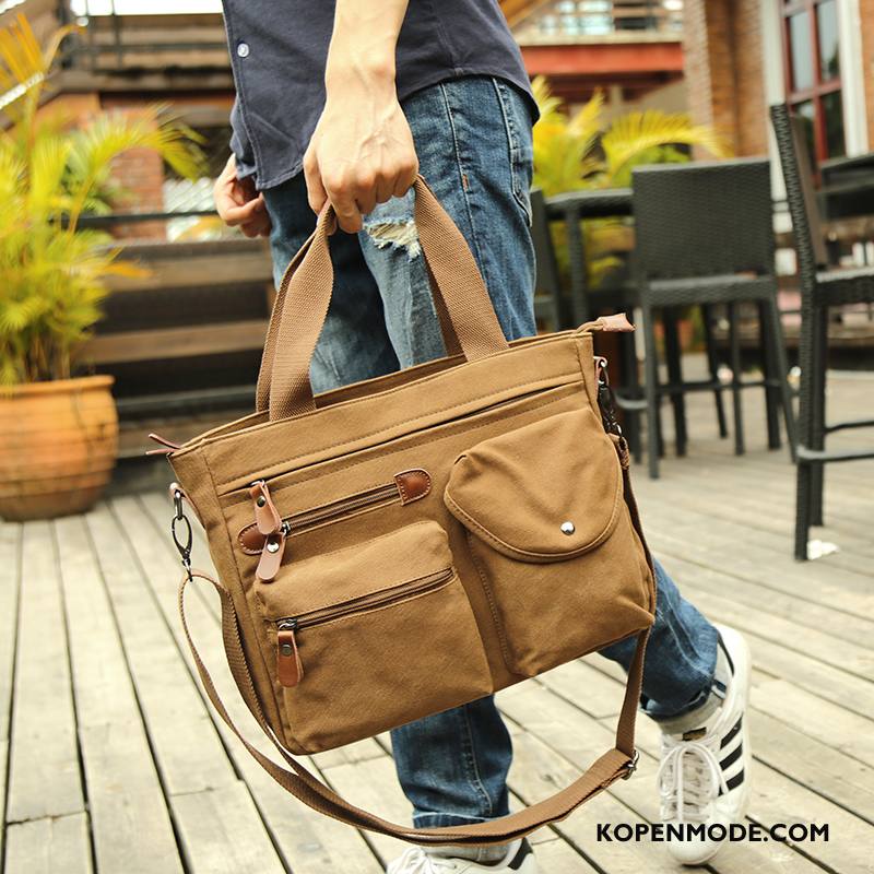 Handtas Heren Casual Canvas Mannen Reizen Messenger Tas Computer Tas Bruine