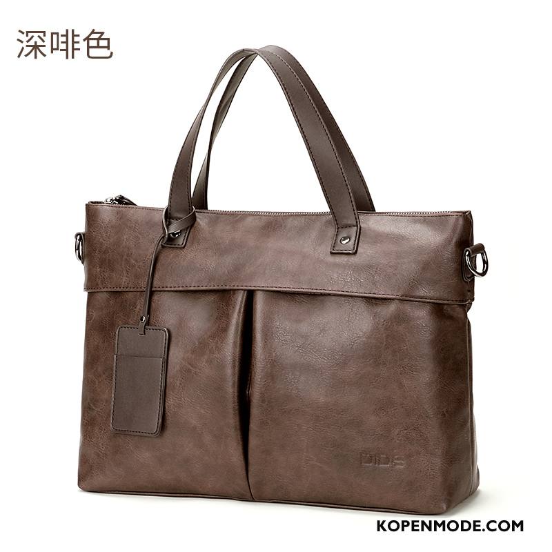 Handtas Heren Mannen Vintage Casual Messenger Tas Business Aktetas Kaki