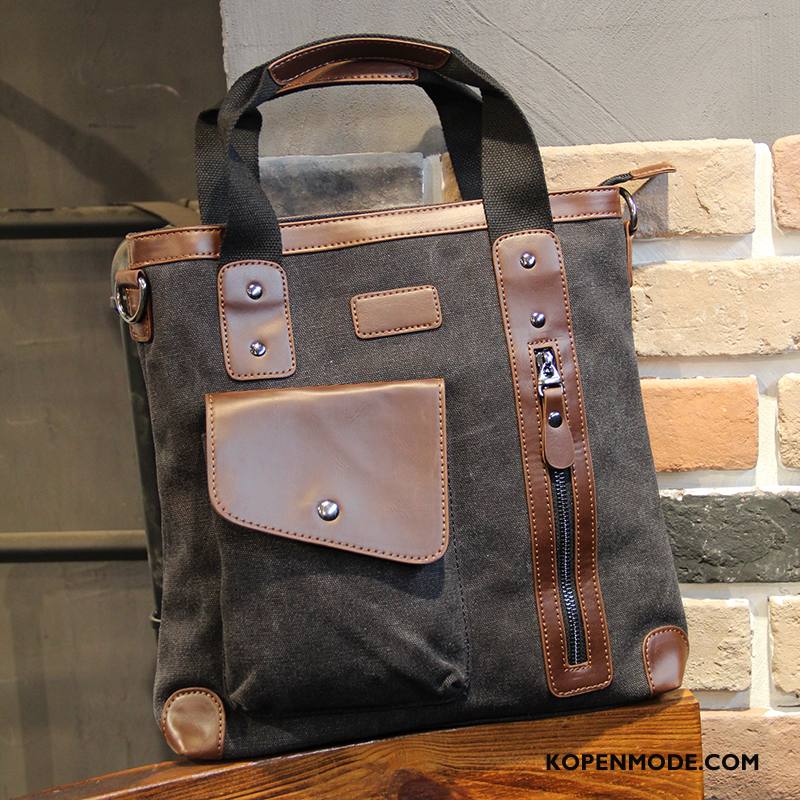 Handtas Heren Nieuw Casual Aktetas Canvas Mannen Messenger Tas Zwart