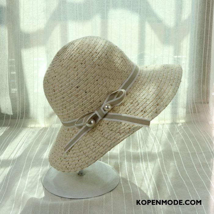 Hoeden Dames Trend Parel Zomer Streep Reizend Accessoires Licht Bruin