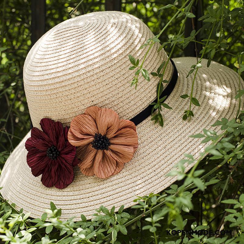 Hoeden Dames Zomer Groot Strohoed Zonnebrandcrème Outdoor Nieuw Zandkleur Wit