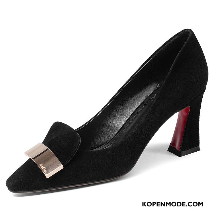 Hoge Hakken Dames Echt Leer Suede Zomer Schoenen Vrouwen Pumps Zwart Licht