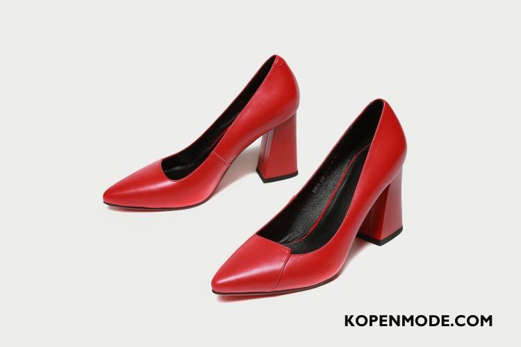 Hoge Hakken Dames Voorjaar Schoenen Dikke Zool Leer Punt Vrouwen Rood Licht