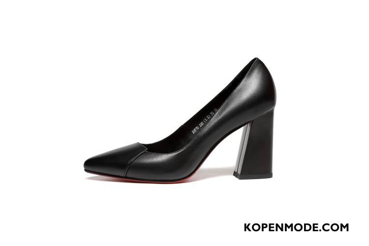 Hoge Hakken Dames Voorjaar Schoenen Dikke Zool Leer Punt Vrouwen Rood Licht