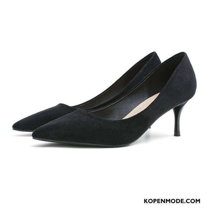 Hoge Hakken Dames Vrouwen Dunne Suede Pumps Groot Punt Zwart Licht