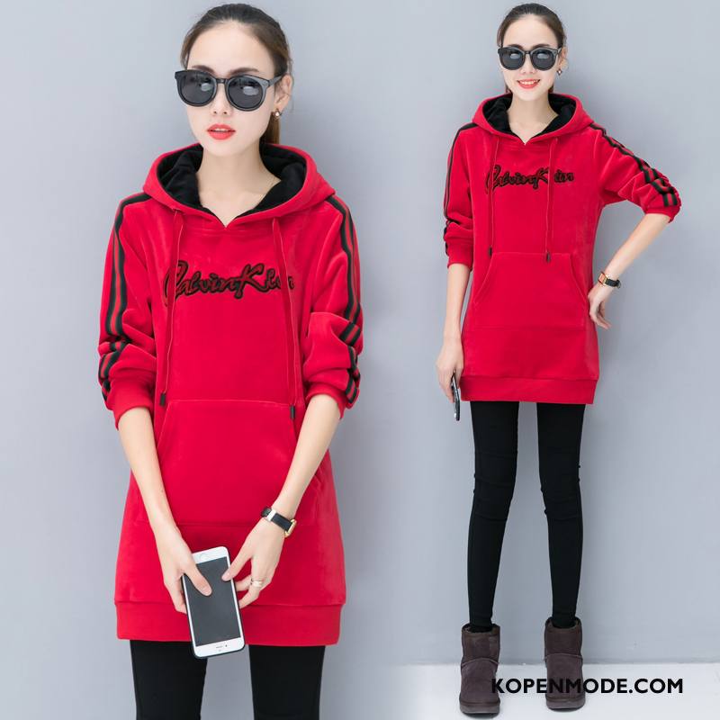 Hoodies Dames 2018 Losse Mode Lang Letter Elegante Rood