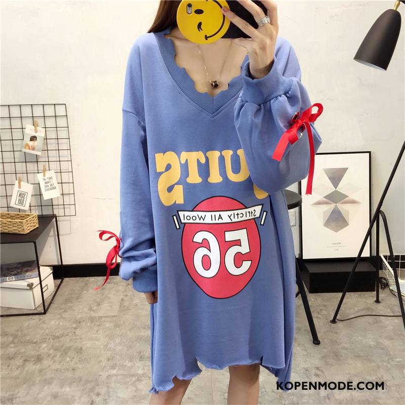 Hoodies Dames 2018 Trend Dunne Letter Lange Mouwen Mode Blauw