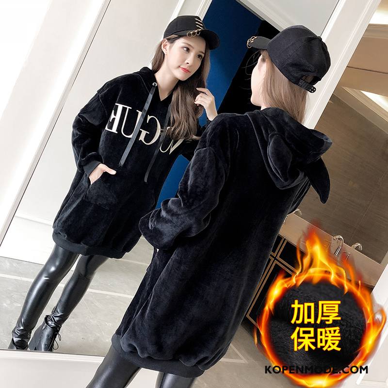 Hoodies Dames Eenvoudige Lang Pullover Slim Fit Lange Mouwen 2018 Zwart