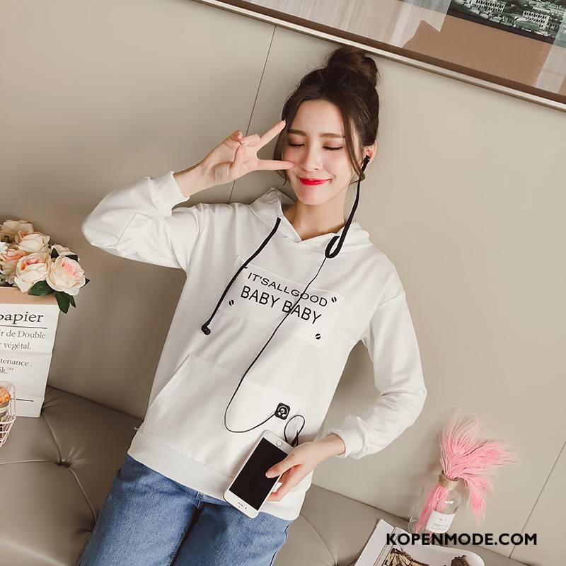 Hoodies Dames Elegante Comfortabele Lange Mouwen 2018 Slim Fit Voorjaar Effen Kleur Wit