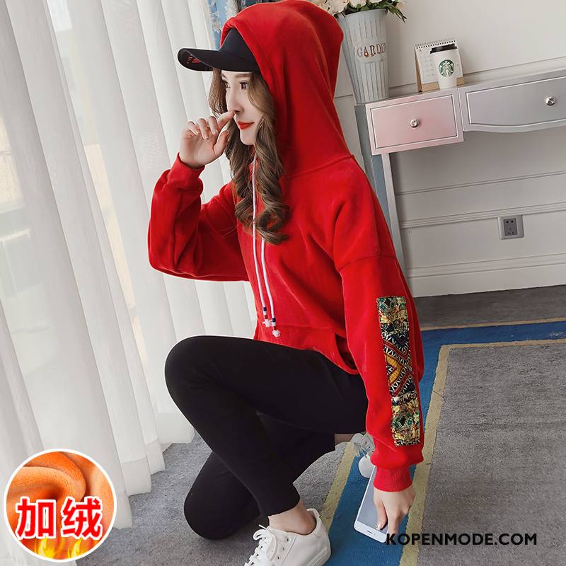 Hoodies Dames Lange Mouwen Pullover 2018 Plus Kasjmier Winter Losse Rood