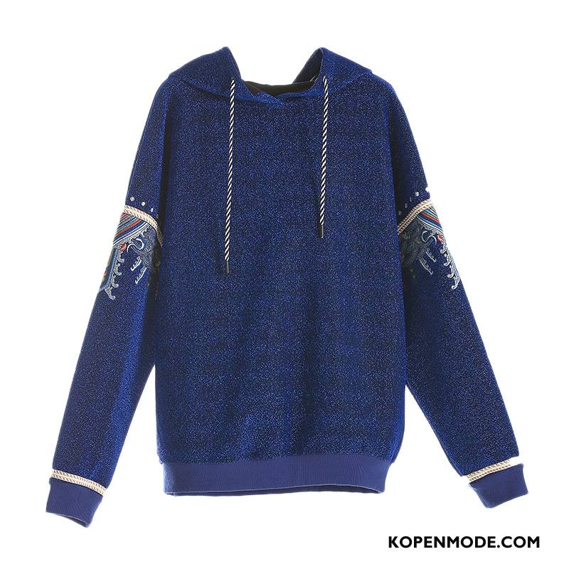 Hoodies Dames Losse Trend Borduurwerk Lange Mouwen Jasje Nieuw Blauw Grijs