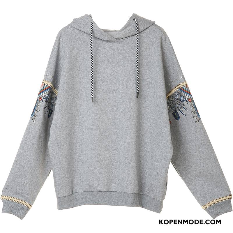 Hoodies Dames Losse Trend Borduurwerk Lange Mouwen Jasje Nieuw Blauw Grijs