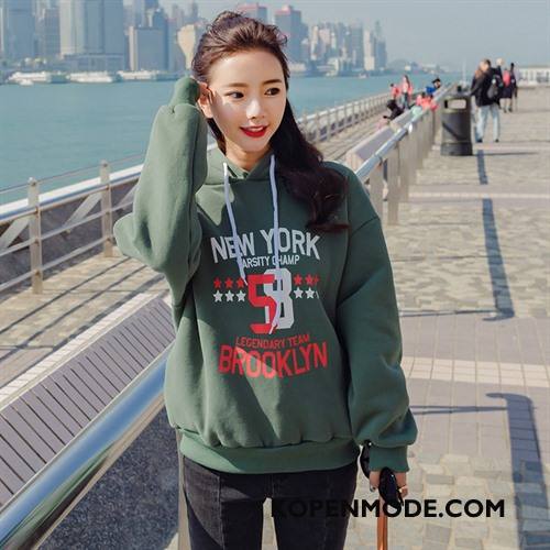 Hoodies Dames Verbinding Losse Trend Mode Elegante Voorjaar Legergroene Effen Kleur