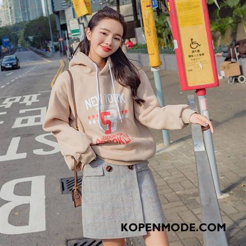 Hoodies Dames Verbinding Losse Trend Mode Elegante Voorjaar Legergroene Effen Kleur