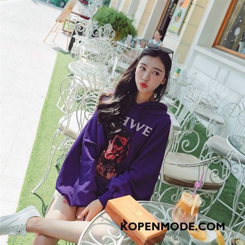 Hoodies Dames Voorjaar Lange Mouwen Casual Trend Elegante Patroon Purper