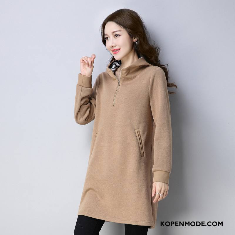 Hoodies Dames Voorjaar Mode Elegante Lange Mouwen Pullover 2018 Effen Kleur Kaki