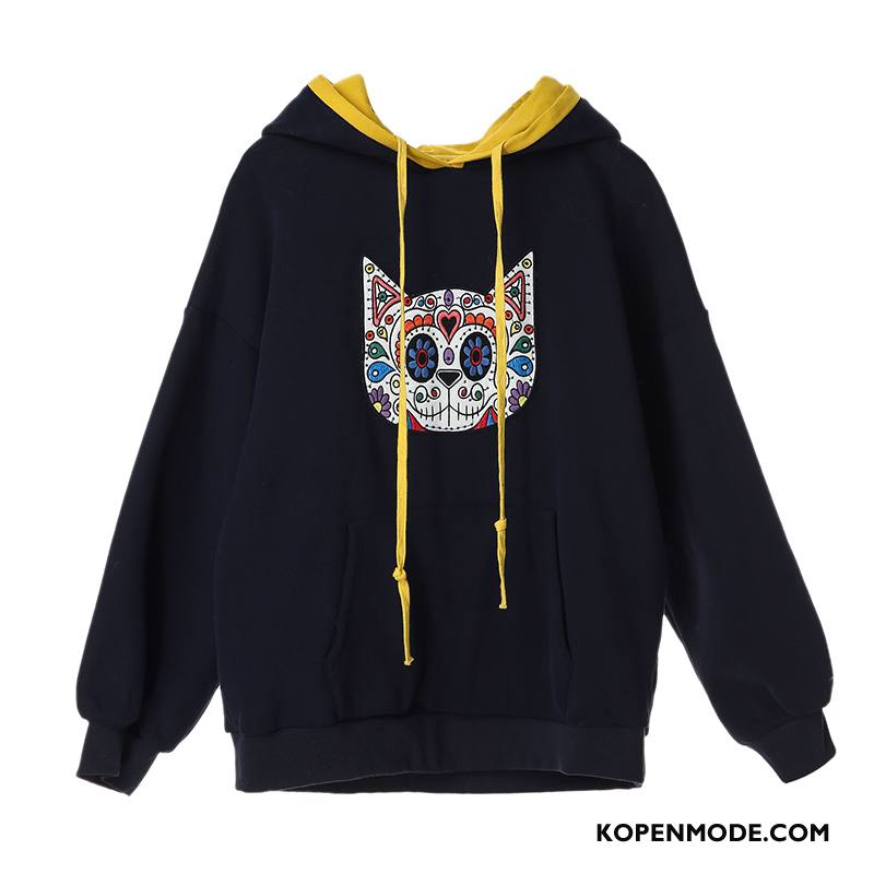 Hoodies Dames Vrouwen Herfst Losse Borduurwerk Nieuw Pullover Blauw