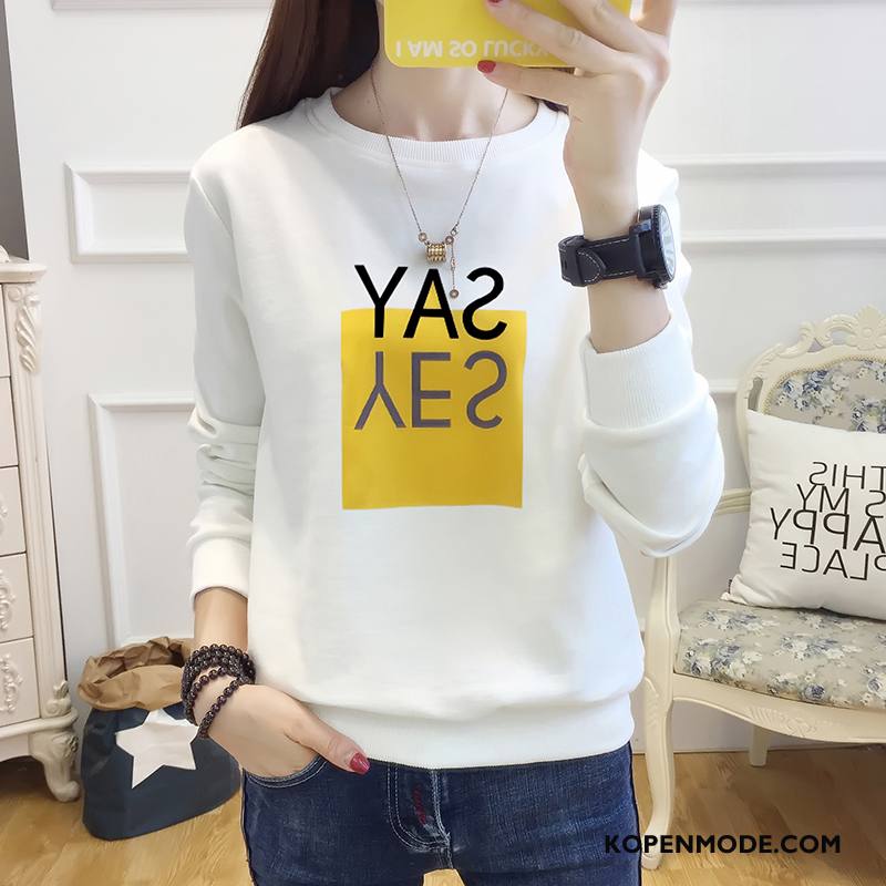 Hoodies Dames Vrouwen Losse Nieuw Voorjaar Middelbare School Ronde Hals Geel