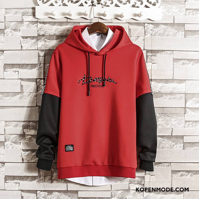 Hoodies Heren Casual Pullover Voorjaar Mannen Bedrukken Jasje Rood Zwart