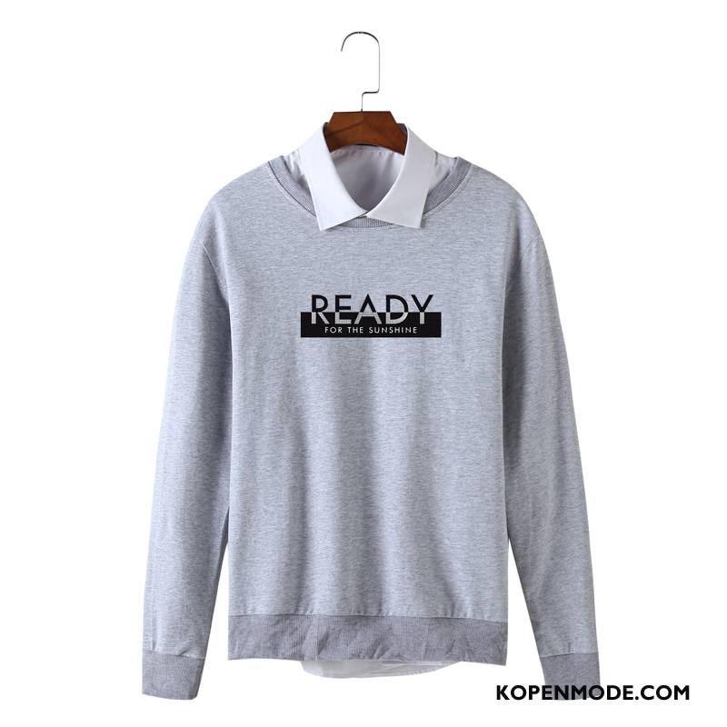 Hoodies Heren Herfst Ronde Hals Casual Mannen Dun Bedrukken Effen Kleur Zwart