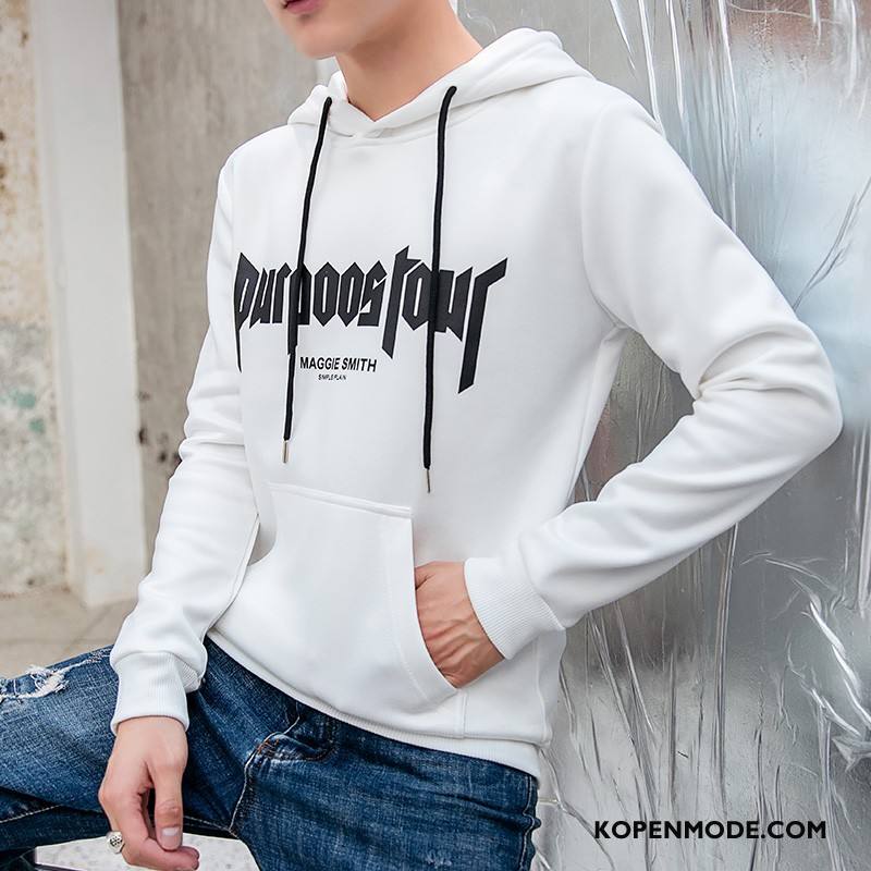 Hoodies Heren Lange Mouwen Sport Mannen Dunne Pullover Hip-hop Wit