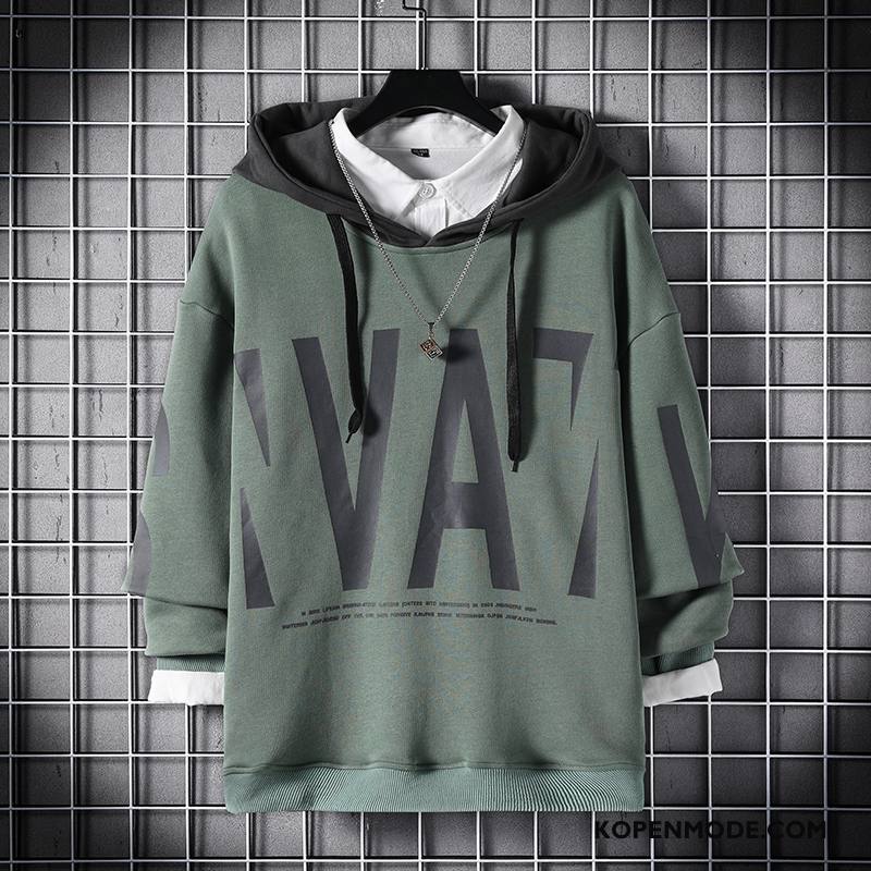 Hoodies Heren Losse Letter Mannen Nieuw Lange Mouwen Bedrukken Groen