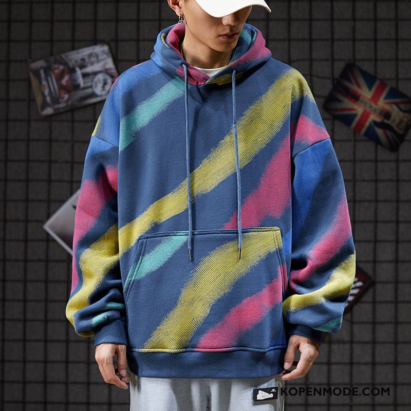 Hoodies Heren Mannen Super Graffiti Trend Losse Hip-hop Kleur Blauw